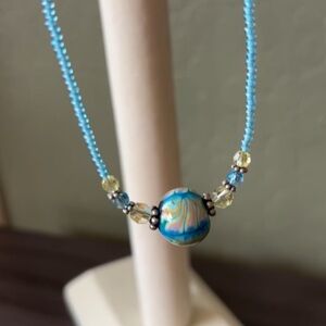 Lampwork Glass Bead Necklace with Swarovski Crystal‎ Accents Handmade
